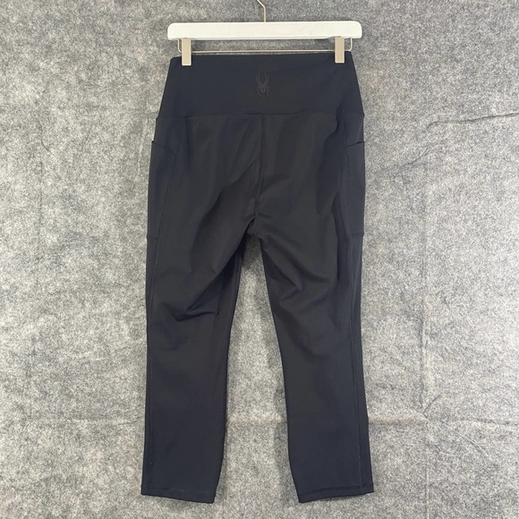 Spyder Womens Leggings Medium Black High Rise Cropped Capri Pockets - Picture 2 of 9